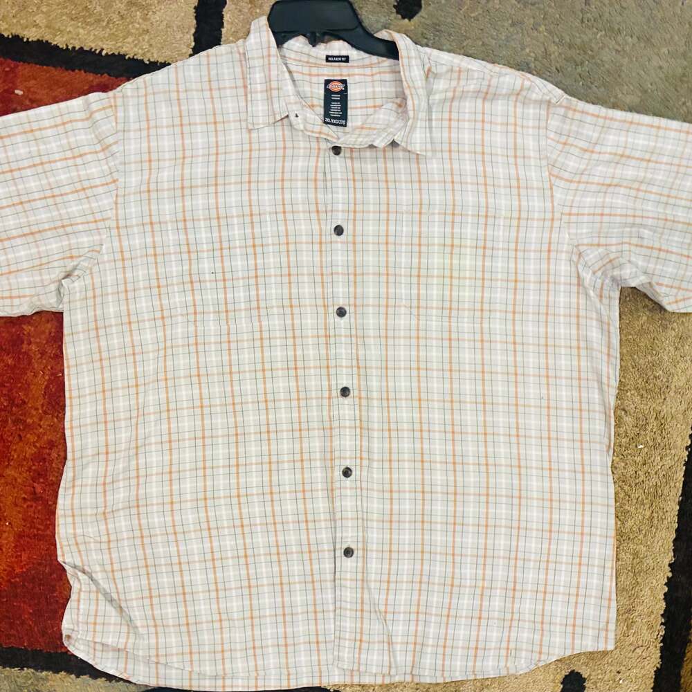 Dickies Cotton Blnd Gray Check Relaxed Fit Long Slve Woven Shirt SRNEW